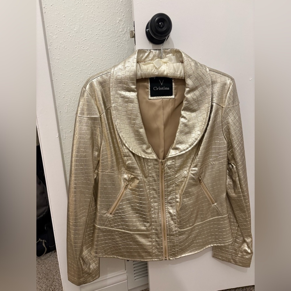 Gold Croc Embossed Faux leather jacket